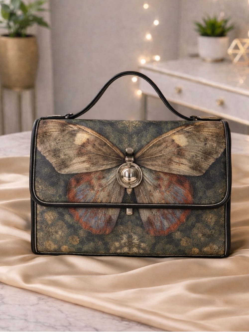 Cottagecore Luna Moth Forest Canvas Satchel bag